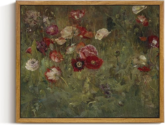 InSimSea Framed Canvas Wall Art Vintage Decor, Classical Flower Paintings Vintage Wall Art for Living Room, Retro Nature Floral Artwork Wall Decorations for Bedroom Home, 9"x11"