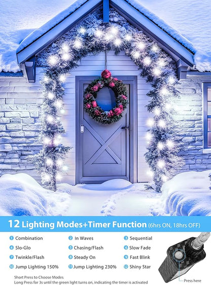Minetom Christmas Lights Outdoor Cluster Lights - 500 LED 25 Ft Christmas Firecrackers String Lights, 12 Modes Timer Waterproof Connetable Plug in Twinkle Fairy Light for Xmas Tree Garland, Cool White