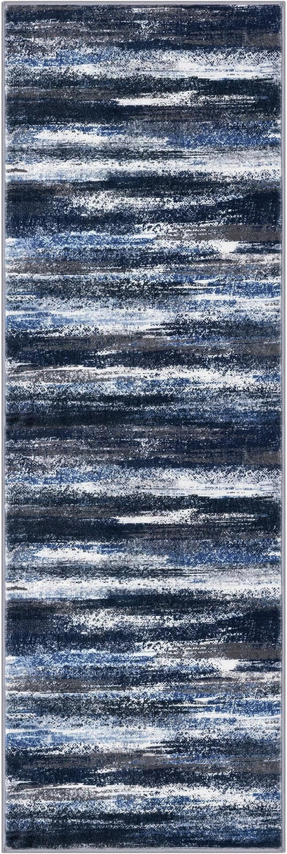 Modern Abstract Runner Rug 2x6, Navy Blue Washable Kitchen Runner Non-Slip Soft Hallway Rug Runner Thin Print Faux Wool Carpet for Entryway Bedroom Laundry Room Indoor Home Decor