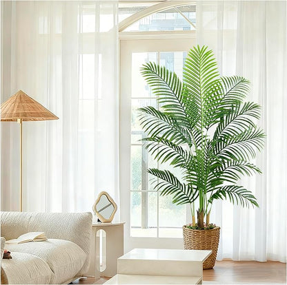 Artificial Palm Tree 5FT Artificia Plants Indoor Fake Tree Tropical Fake Plam Trees Areca Floor Plant in Black Pot with 13 Trunks & Real Bark Design Faux Palm Plant for Outdoor Home Room Decor