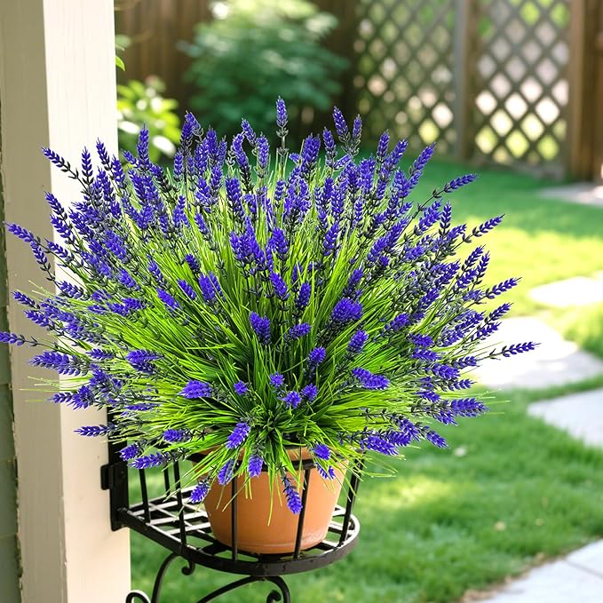 Artificial Plants Outdoor, 22 Pcs Fake Flowers UV Resistant Outdoor Lavender Artificial Flowers, Plastic Faux Plants Greenery Shrubs for Home Porch Garden Yard Window Box