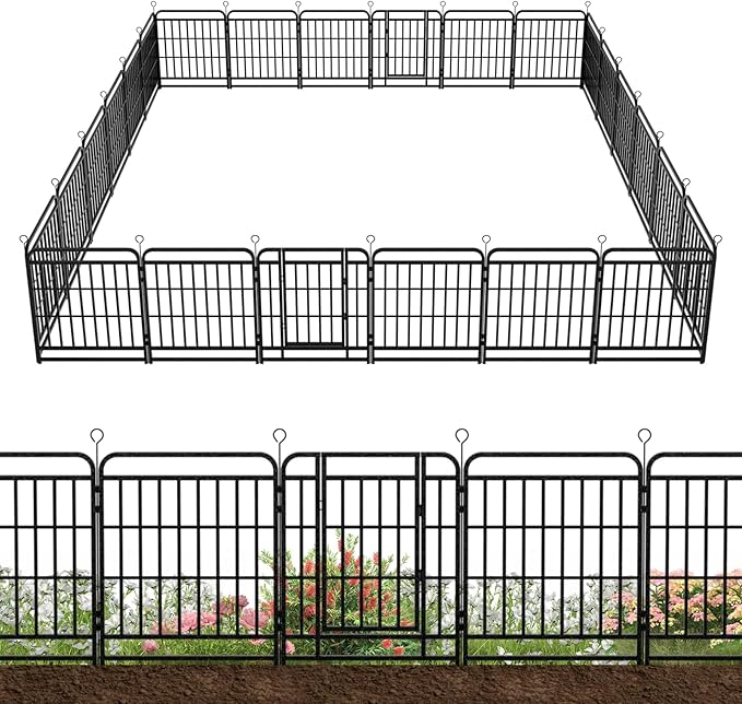 24 Panels No Dig Garden Fence 54 ft(L) X 32 in(H) Animal Barrier for Yard, Patio, Garden Borders, Outdoor Decorative Fencing with Thick Pipe Metal Panels