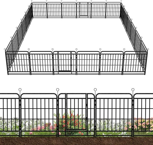 24 Panels No Dig Garden Fence 54 ft(L) X 32 in(H) Animal Barrier for Yard, Patio, Garden Borders, Outdoor Decorative Fencing with Thick Pipe Metal Panels