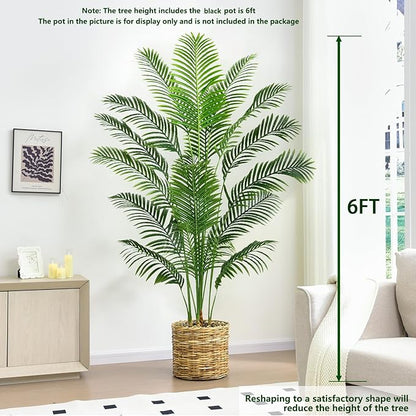 2 Pack Artificial Palm Tree 6FT Artificial Plants Indoor Tropical Fake Palm Tree Areca Floor Plant in Black Pot with 18 Trunks & Real Bark Design, Faux Palm Plant for Outdoor Patio Home Office Decor