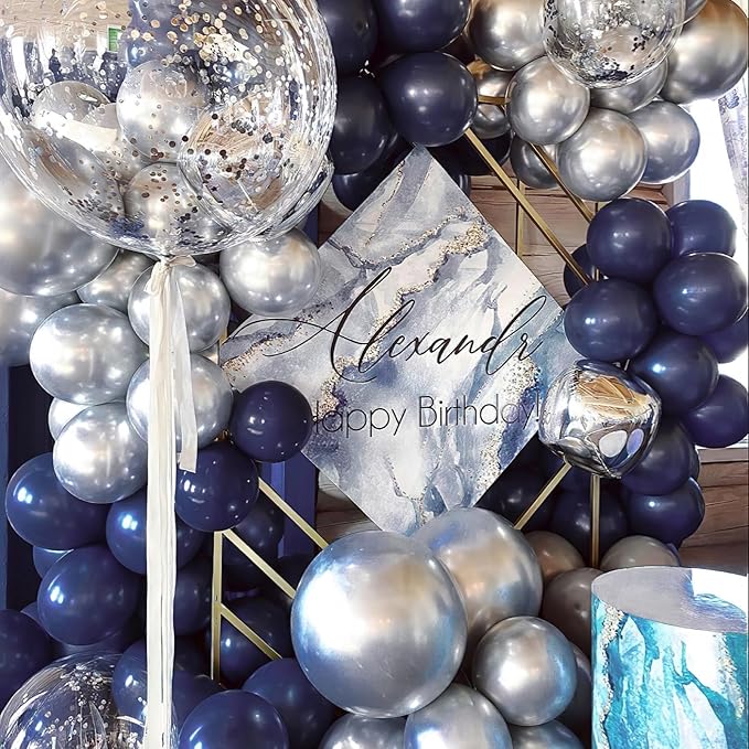 PartyWoo Metallic Navy Blue Balloons 50 pcs 12 Inch Metallic Dark Blue Latex Helium Balloons for Graduation New Year Weddings Father's Day Baby Shower Birthday Party Decorations Blue-G113