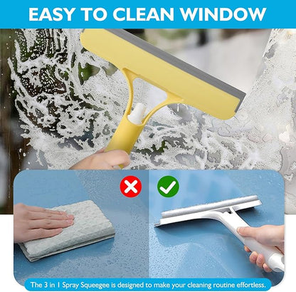 3 in 1 Window Cleaning Scraper, 3 in 1 Spray Squeegee for Window Cleaning, 2025 New with Brush and Built-in Spray Bottleall-Purpose Shower Glass, Mirrors, Car, Home Window Cleaner Tool (A)