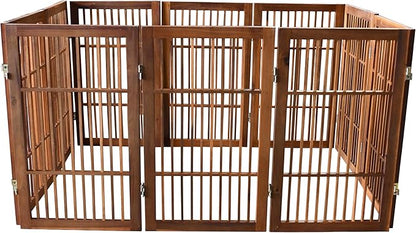 Pet Dog Gate Strong and Durable Freestanding Folding Acacia Hardwood Portable Wooden Fence Indoors or Outdoors by Urnporium (Brown Pet Gate, 10 Panel 30" Tall)