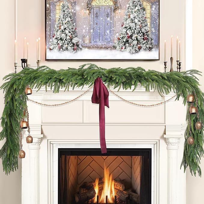 Christmas Decorations - 2PCS Christmas Garlands- 6 Ft Artificial Norfolk Pine Garland - Greenery Home Decor Perfect for Mantle, Fireplace, Stairs Railing, Table, Porch, Door, Indoor & Outdoor Use