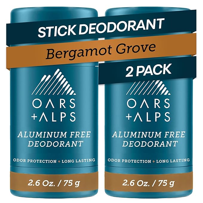 Oars + Alps Aluminum Free Deodorant for Men and Women, Dermatologist Tested and Made with Clean Ingredients, Travel Size, Bergamot Grove, 2 Pack, 2.6 Oz Each