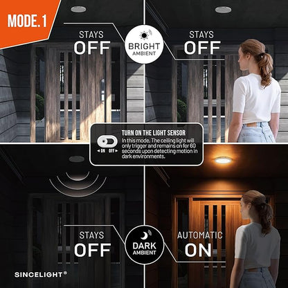 SINCELIGHT PIR Motion Sensor 18W LED Ceiling Light (Φ9''/220mm), Automatically ON/Off, Movement Activated, Dual Mode Turnable, Warm White 2700K, Surface/Flush Mount for Hallway,Porch, Pack of 1