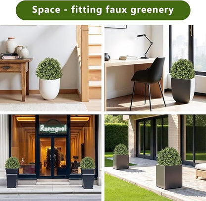 THE BLOOM TIMES 2ft Faux Boxwood Plants Outdoor Set of 2, 24" Tall UV-Resistant Artificial Evergreen Topiary Ball, Fake Potted Greenery Bushes & Shrubs for Front Porch Planter, Patio Outside Decor