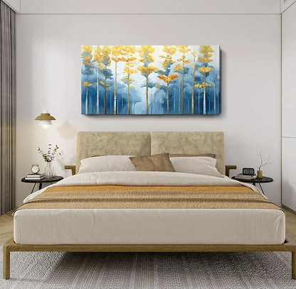 ARTZON Extra Large Canvas Wall Art for Living Room Abstract Tree of life Blue Picture Modern Nature Birch Print Horizontal Artwork Fall Forest Landscape Art Prints Bedroom Office Dining Decor 58"x29"