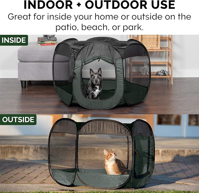 Furhaven Portable Dog Playpen Cat Tent, Pet playground,Kennel foldable indoor outdoor zippered puppy crate - Hunter Green, Extra Large