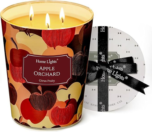 HomeLights Scented Candles | Large Jar 34 Oz Natural Soy Candle | 130 hrs Long-Lasting with 3 Wicks | Eclectic Mixed Styles Home Decor | Gifts for Mom & Women, Apple Orchard