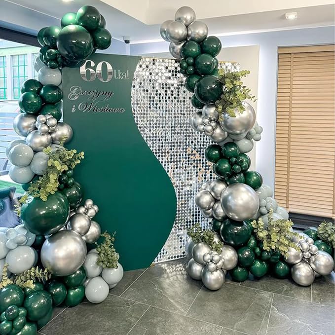 Dark Green Black Silver Balloon, 60 Pcs 12 Inches Silver Green Black Confetti Balloons for Boys Men Football Video Gamer Soccer Army Graduation Baby Shower Birthday Party Decorations