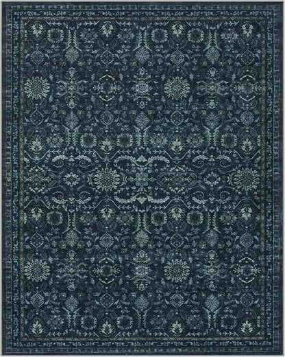 Lahome Navy Blue 8x10 Area Rugs for Living Room,Boho Machine Washable Dining Room Area Rugs,Dark Vintage Thin Stain Resistant Carpets for Bedroom Dorm Home Office