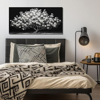 JuhaiArt White Rose Tree Wall Art Bedroom Black Wall Decor Floral Picture for Bedroom Office 20"x 40"
