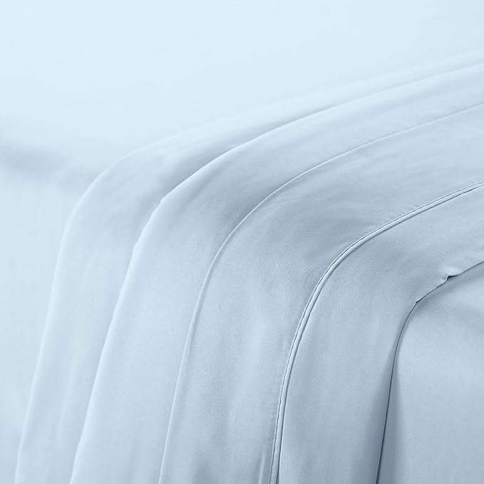 Serta Simply Clean Super Soft Hypoallergenic Stain Resistant Deep Pocket 4 Pieces Solid Bed Sheet Set, Full, Light Blue