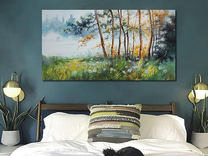 Ardemy Nature Canvas Wall Art Green Forest Pictures Wall Decor Living Room Landscape Tree Textured Paintings Artwork Bedroom Dining Room Kitchen Home Office, 48"x24"
