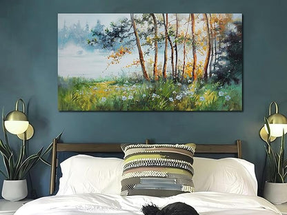 Ardemy Nature Canvas Wall Art Green Forest Pictures Wall Decor Living Room Landscape Tree Textured Paintings Artwork Bedroom Dining Room Kitchen Home Office, 48"x24"
