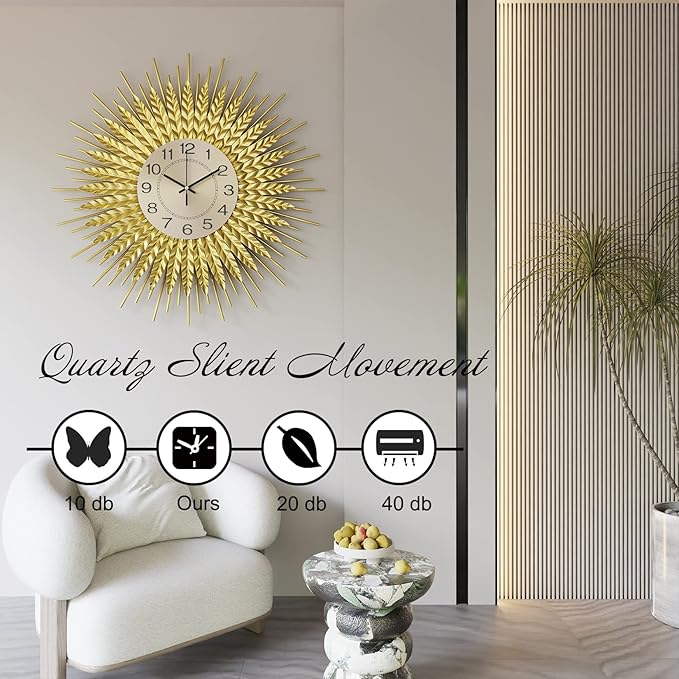 28 Inch Gold Large Wall Clock Decorative Metal Mid Century Wall Clocks, Modern Big Silent Non-Ticking Clock, Modern Handmade Home Art Decor for Living Room, Bedroom, Dining Room