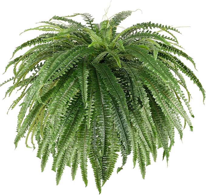 Single Silky 50" Artificial Fern Plant, Large Fake Fern with 116Fronds, Realistic Faux Boston Fern Bush for Outdoors & Indoor, Silk Greenery for Planter, Garden, Office, Home Décor