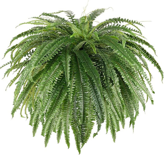 Single Silky 50" Artificial Fern Plant, Large Fake Fern with 116Fronds, Realistic Faux Boston Fern Bush for Outdoors & Indoor, Silk Greenery for Planter, Garden, Office, Home Décor