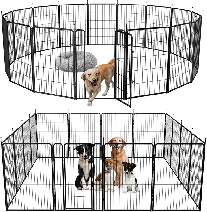mestyl Dog Play Pen Indoors, Heavy Duty Metal Puppy Playpen, Portable Dog Exercise Pen Temporary Pet Fence with 2 Gate, 40" Height 16 Panels Foldable Dog Kennel for Large/Medium/Small Dogs
