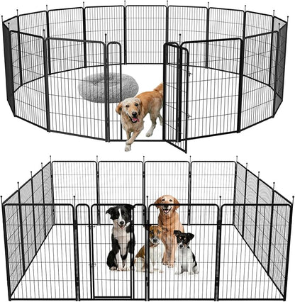 mestyl Dog Play Pen Indoors, Heavy Duty Metal Puppy Playpen, Portable Dog Exercise Pen Temporary Pet Fence with 2 Gate, 40" Height 16 Panels Foldable Dog Kennel for Large/Medium/Small Dogs