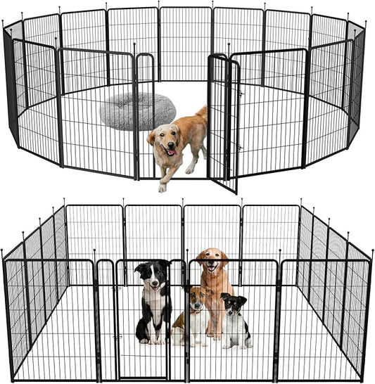 mestyl Dog Play Pen Indoors, Heavy Duty Metal Puppy Playpen, Portable Dog Exercise Pen Temporary Pet Fence with 2 Gate, 40" Height 16 Panels Foldable Dog Kennel for Large/Medium/Small Dogs