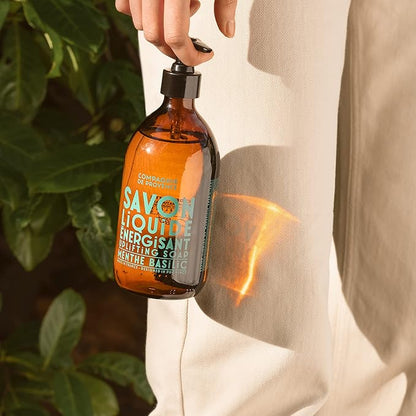 Compagnie de Provence Savon de Marseille Apothicare Liquid Soap, Mint Basil, 16.7 Fl Oz Glass Pump Bottle and 33.8 fl oz Plastic Bottle Refill