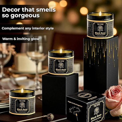 Black Rose Candle Strong Scented Soy Candel Clean Non Toxic Velas Aromáticas Gift for Women 5Oz Decorative Tin Jars with Lids Pack of 3