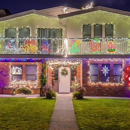 16" Christmas Window Silhouette Lights - 6 Pack Colour Lighted Bell & Candy Cane & Candle & Nativity & Bethlehem Star & Reindeer for Holiday Indoor and Outdoor Wall Door Window Decorate