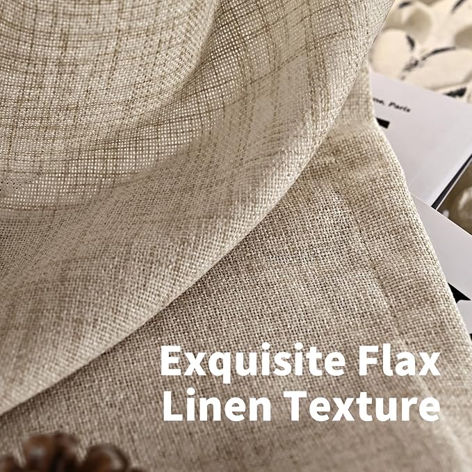 YoungsTex 90 Inch Length Linen Curtains for Living Room 2 Panels, Oatmeal Light Filtering Drapes with Pinch Pleated for Bedroom Office Country Semi Sheer Rustic Back Tab, 40 X 90 Inch