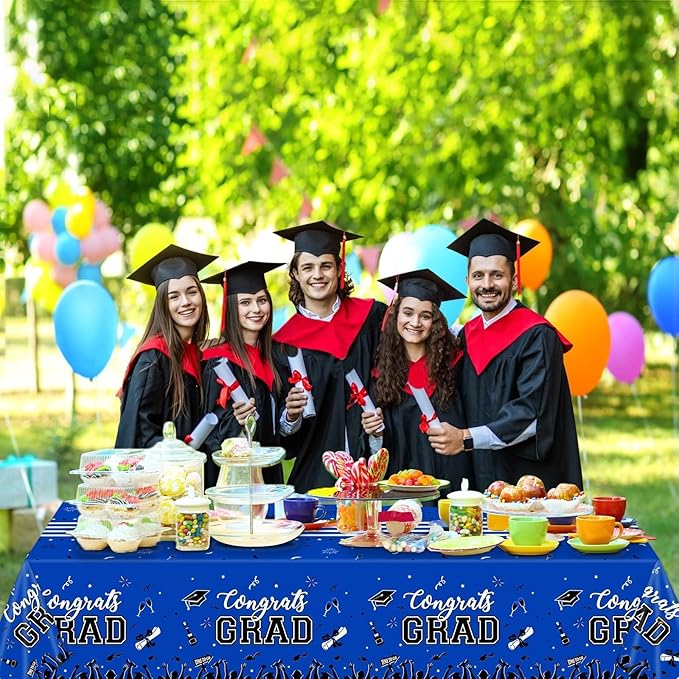 chiazllta Graduation Party Decorations Gongrats Grad Tablecover Graduation Tablecloths for 2025 Graduation Party Supplies Class of 2025 Party Supplies Large Size Plastic 54"x108" （Blue）