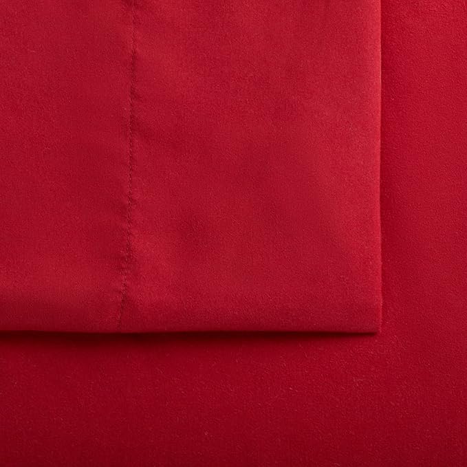 Serta Simply Clean Super Soft Hypoallergenic Stain Resistant Deep Pocket 4 Pieces Solid Bed Sheet Set, Full, Red