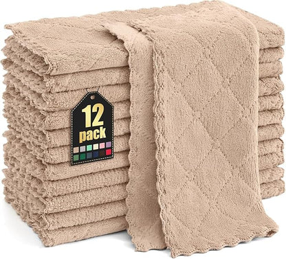 Homaxy 12 Pack Kitchen Dish Cloths (10 x 10 Inches, Tan), Super Soft and Absorbent Coral Velvet Dish Towels, Nonstick Oil Fast Drying Microfiber Cleaning Cloth, No Lint Household Dishcloths