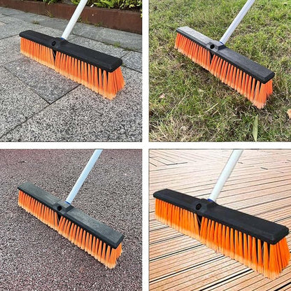 18" Push Broom Outdoor Heavy Duty with Stiff Bristles, Shop Broom with 63" Long Handle, Snow Broom Garage Push Broom for Concrete Wood Scrub Brush for Cleaning Shop Garage Deck Patio Driveway (Orange)