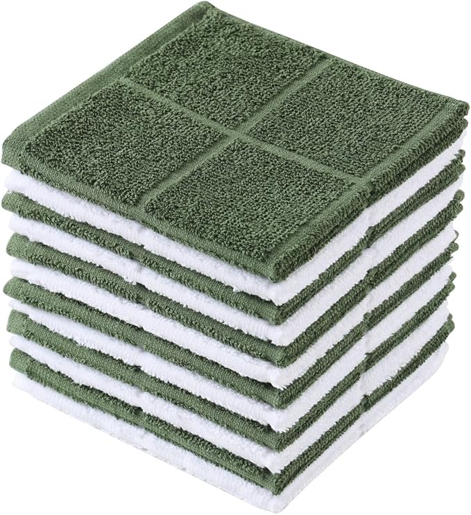 Glynniss Dishcloths Kitchen Highly Absorbent Dish Rags 100% Cotton Dish Cloths for Washing Dishes (Garden Green White)
