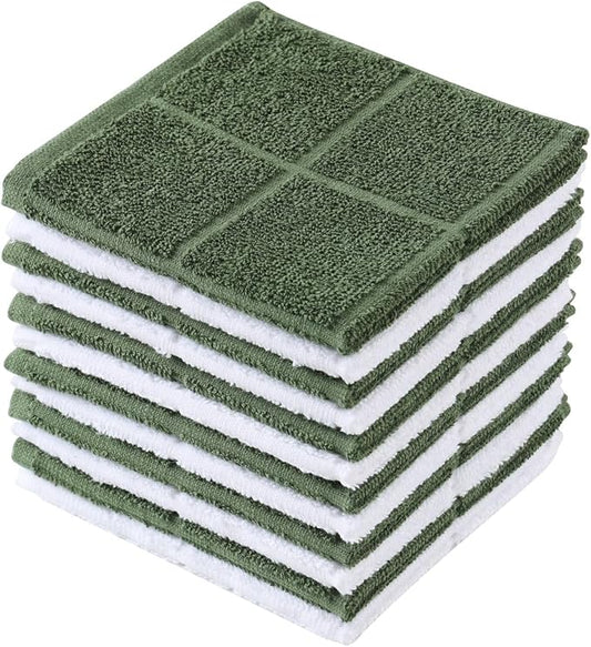 Glynniss Dishcloths Kitchen Highly Absorbent Dish Rags 100% Cotton Dish Cloths for Washing Dishes (Garden Green White)