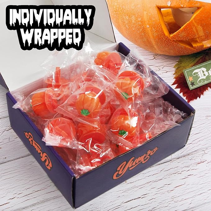 Halloween Candy Ring Pops, 18 Pieces of Halloween Hard Candy Individually Wrapped, Perfect Pumpkin Suckers for Trick or Treaters and Party Favors, Ideal Candy Rings for Sharing and Snacking