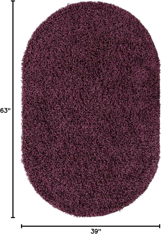 Unique Loom Solid Shag Collection Area Rug (3' 3" x 5' 3" Oval, Eggplant Purple)