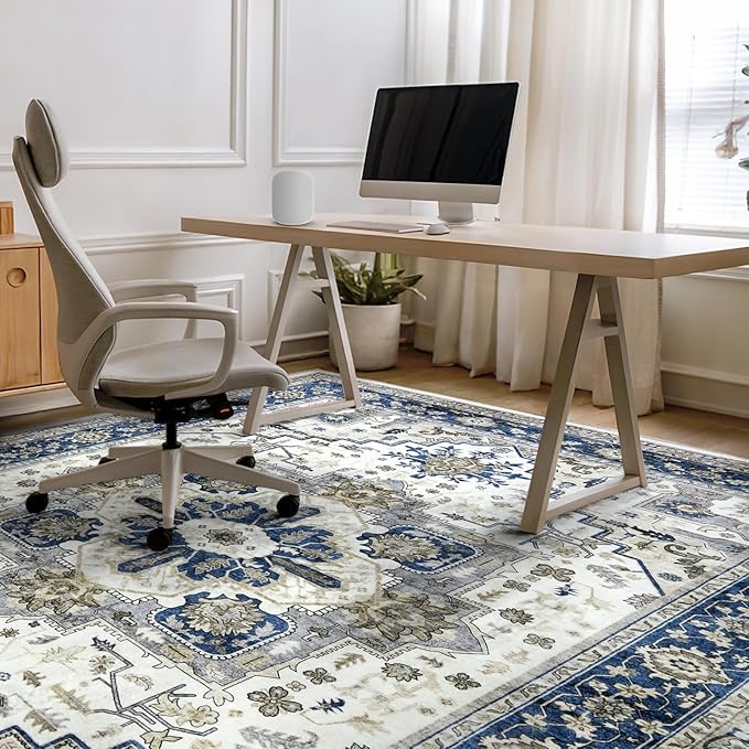 Area Rugs for Living Room 10x12 - Large Machine Washable Vintage Oriental Soft Rug, Low Pile Thin Carpet with Non Slip Backing for Bedroom, Dorm, Under Dining Room Table, Indoor House, Office Decor