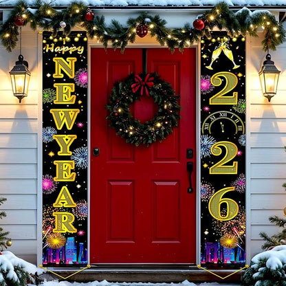 Upgraded, Ideal New Years Eve Party Supplies 2026, 300D Premium New Year Banner 2026, Large 71x12in (with 2pcs Golden hanging rod) Classic Design, HQ Fabric, HD Printing, Perfect for NYE Decorations