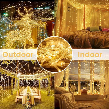 4 Pack String Lights Battery Operated with Timer, 132FT 400 LED Waterproof Battery Twinkle Lights, 8 Modes Fairy Light for Indoor Outdoor Party Bedroom Garland Tree Christmas Decorations (Warm White)