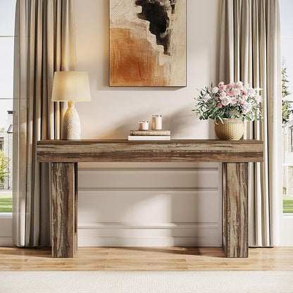 Tribesigns 63-Inch Long Console Table, Wooden Rectangular Sofa Table Behind The Couch, Farmhouse Entryway Table for Entrance, Hallway, Living Room (Mottled Gray Brown)