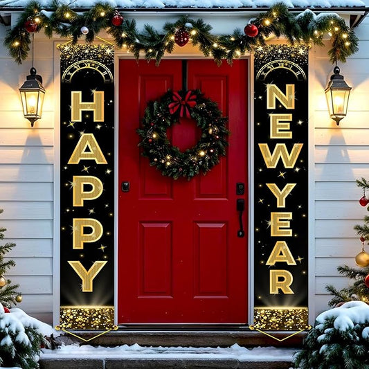 Upgraded, Ideal New Years Eve Party Supplies 2026, 300D Premium Happy New Year Banner, Large 71x12in (with 2pcs Golden hanging rod) Classic Design, HQ Fabric, HD Printing, for New-Years Decorations