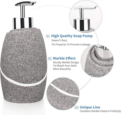 Bathroom Accessory Set,4 Pieces Bathroom Decor Accessories Complete Set Vanity Countertop Accessory Set,Includes Bathroom Soap Dispenser Set,Toothbrush Holder Set,Tumbler,Soap Dish,Grey Granite