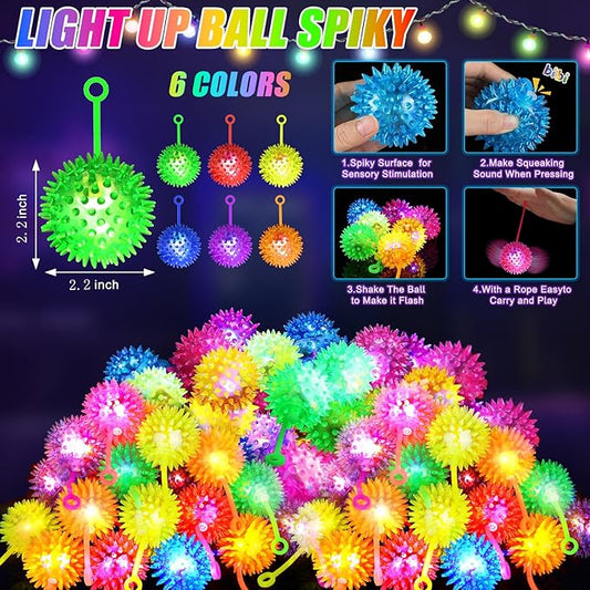 200PCS Light Up Ball, Bouncy Balls for Kids, 6 Colors LED Flashing Squeaky Ball, 2.2inch Sensory Fidget Toys, Glow in The Dark Party Supplies, Neon Party Favors, for Student Gifts School Rewards