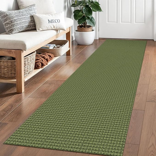Braided Runner Rug 2x6 Ft Washable Runners for Hallways Non Slip Rubber Backed Kitchen Runners Cotton Entryway Runner Indoor, Woven Floor Carpet for Hall Kitchen Bedroom, Green